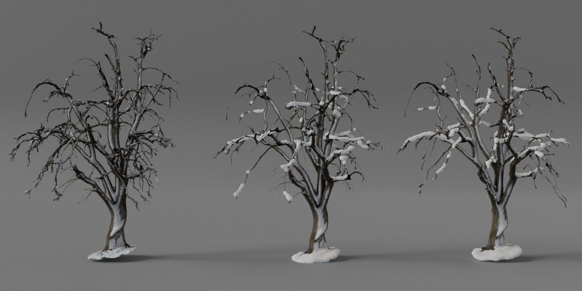 Photorealistic Snow Covered Apple Trees Low-poly 3D model_2