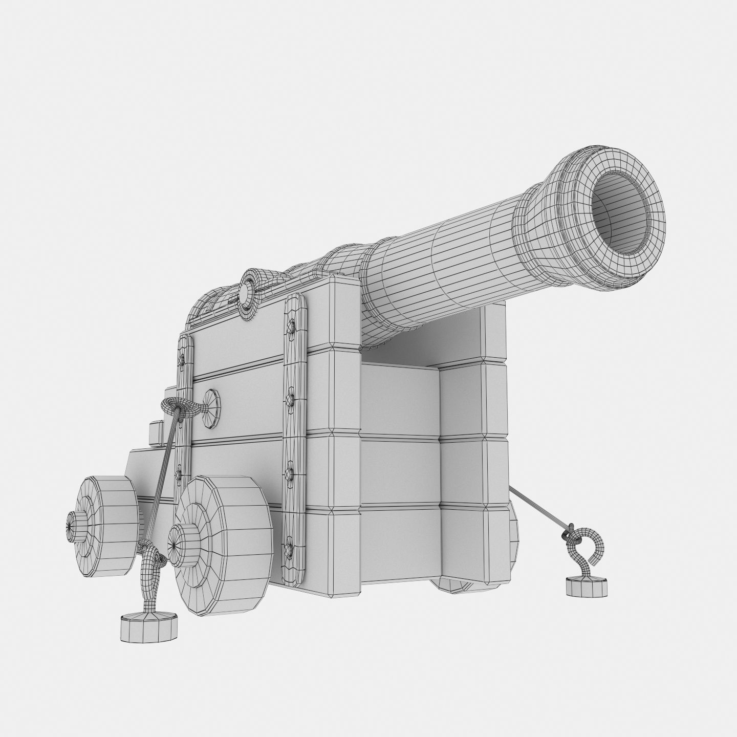 Standing Cannon With Wooden Support Low-poly 3D model_1