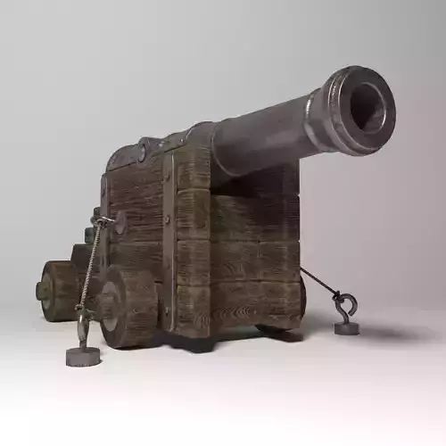 Standing Cannon With Wooden Support