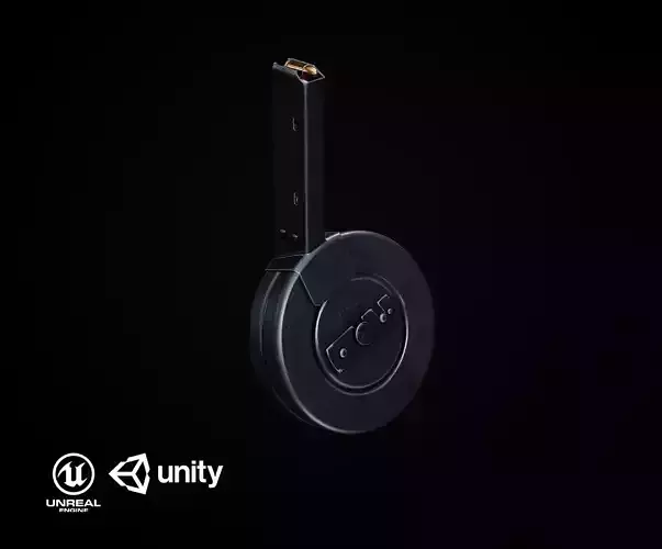72rnd Drum magazine 9mm PBR Low-poly 3D model