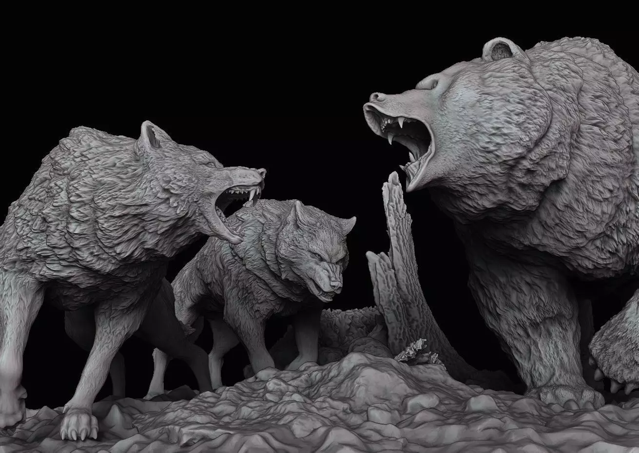 Wolf vs bear 3D print model_0
