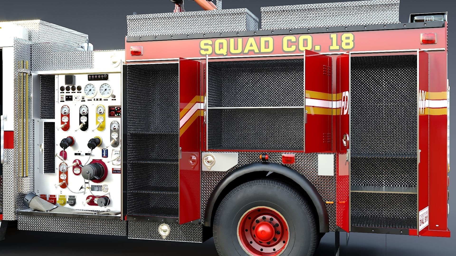 Fire Truck FDNY Squad with Interior Low-poly 3D model_13