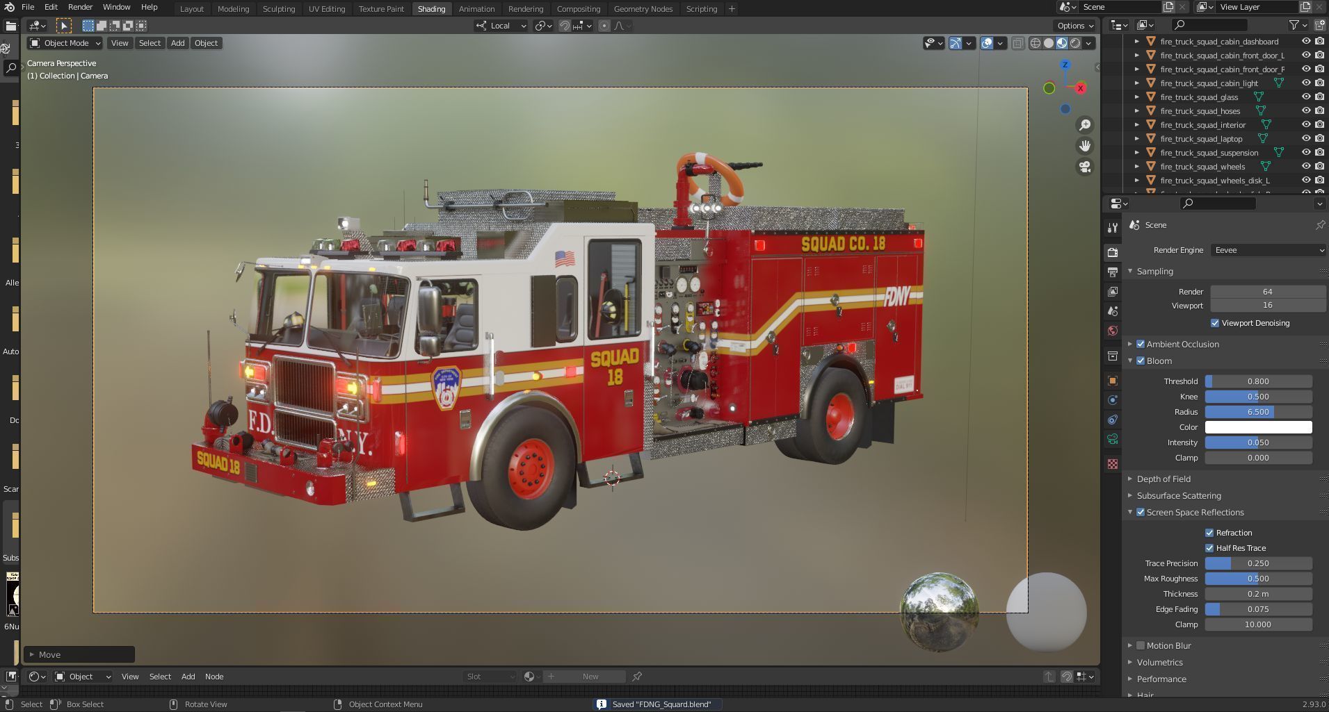 Fire Truck FDNY Squad with Interior Low-poly 3D model_48