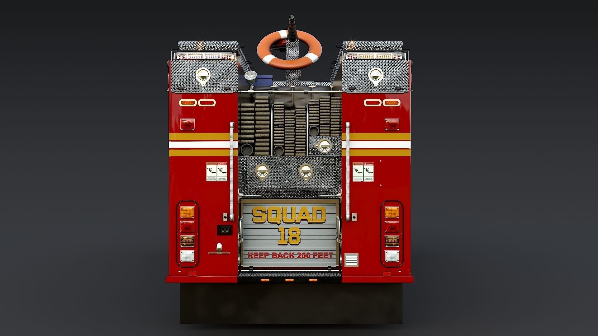Fire Truck FDNY Squad with Interior Low-poly 3D model_5