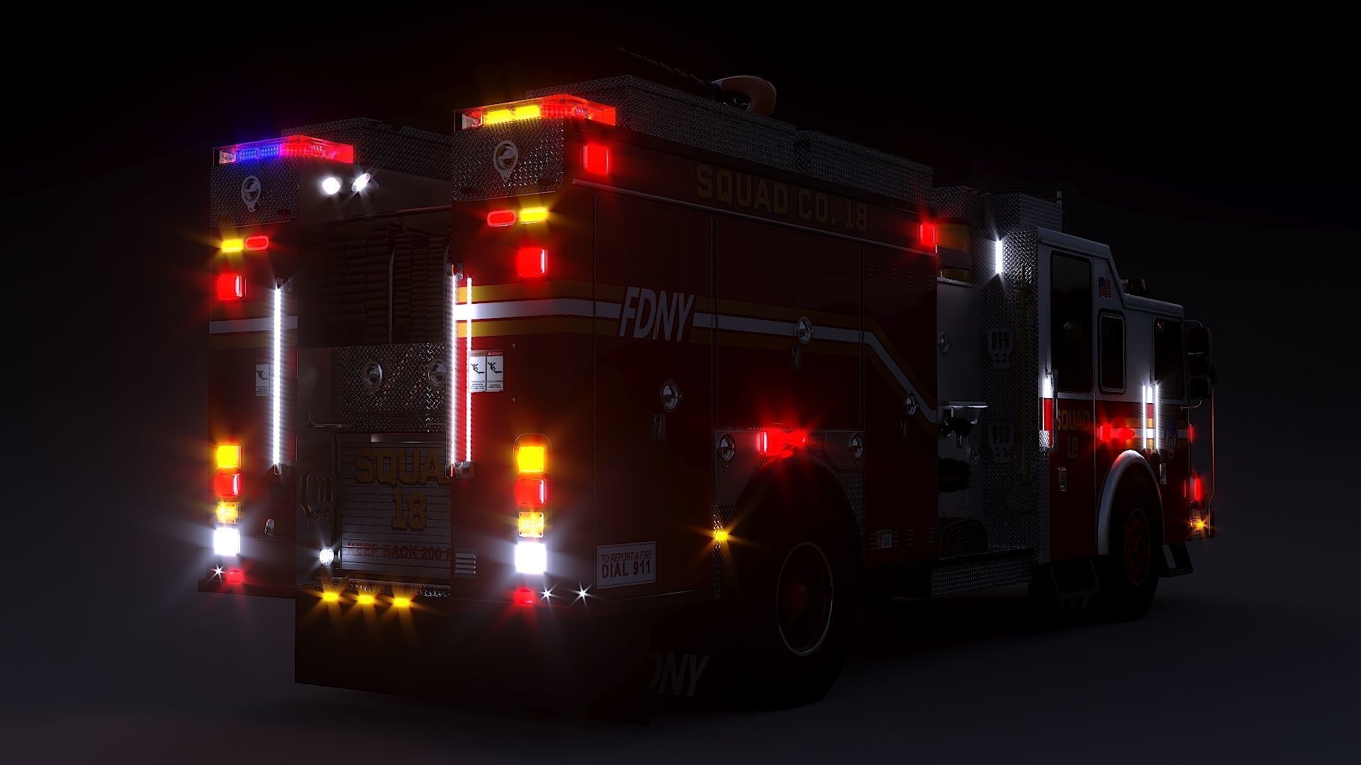 Fire Truck FDNY Squad with Interior Low-poly 3D model_11