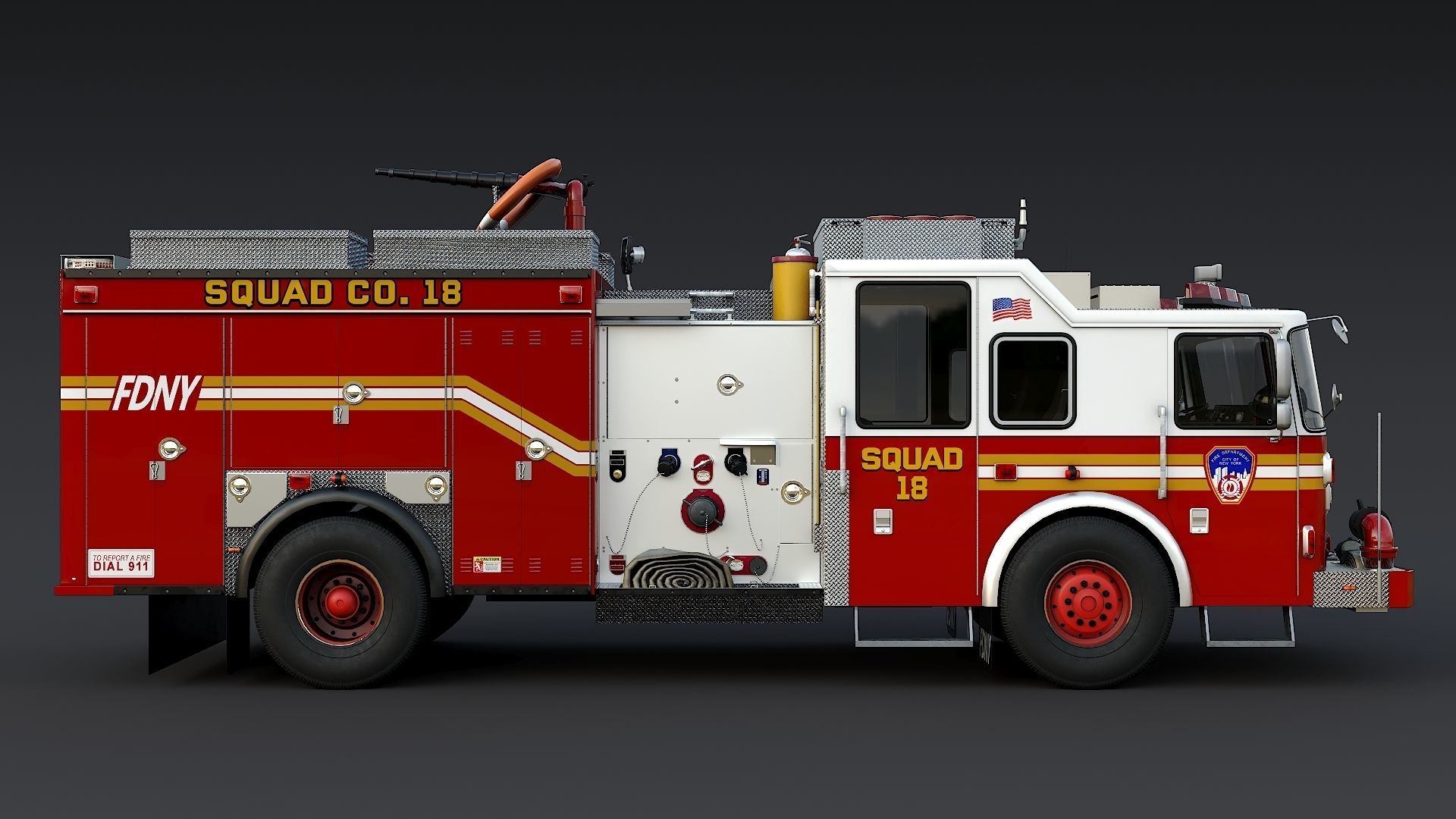 Fire Truck FDNY Squad with Interior Low-poly 3D model_7