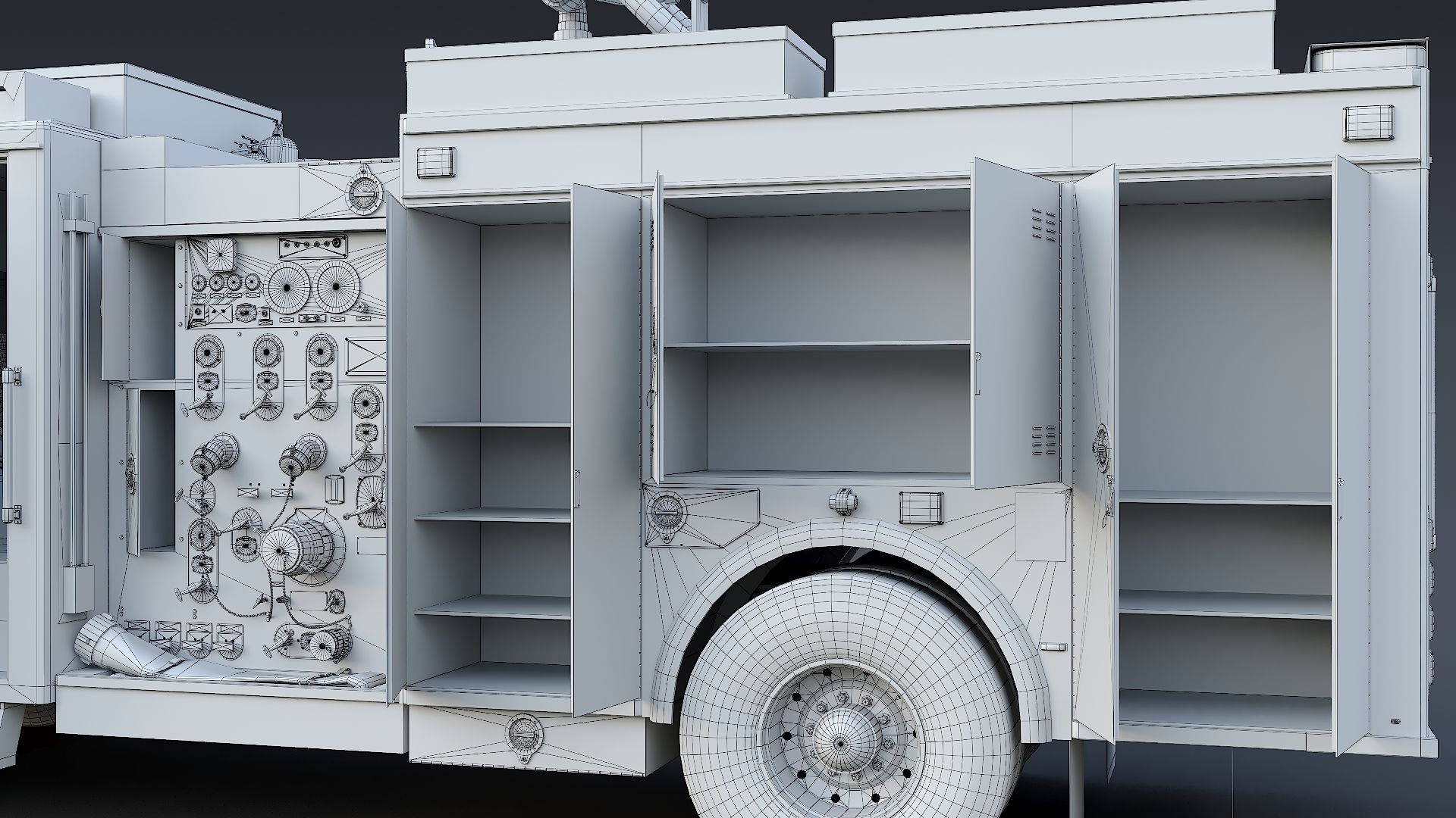 Fire Truck FDNY Squad with Interior Low-poly 3D model_38