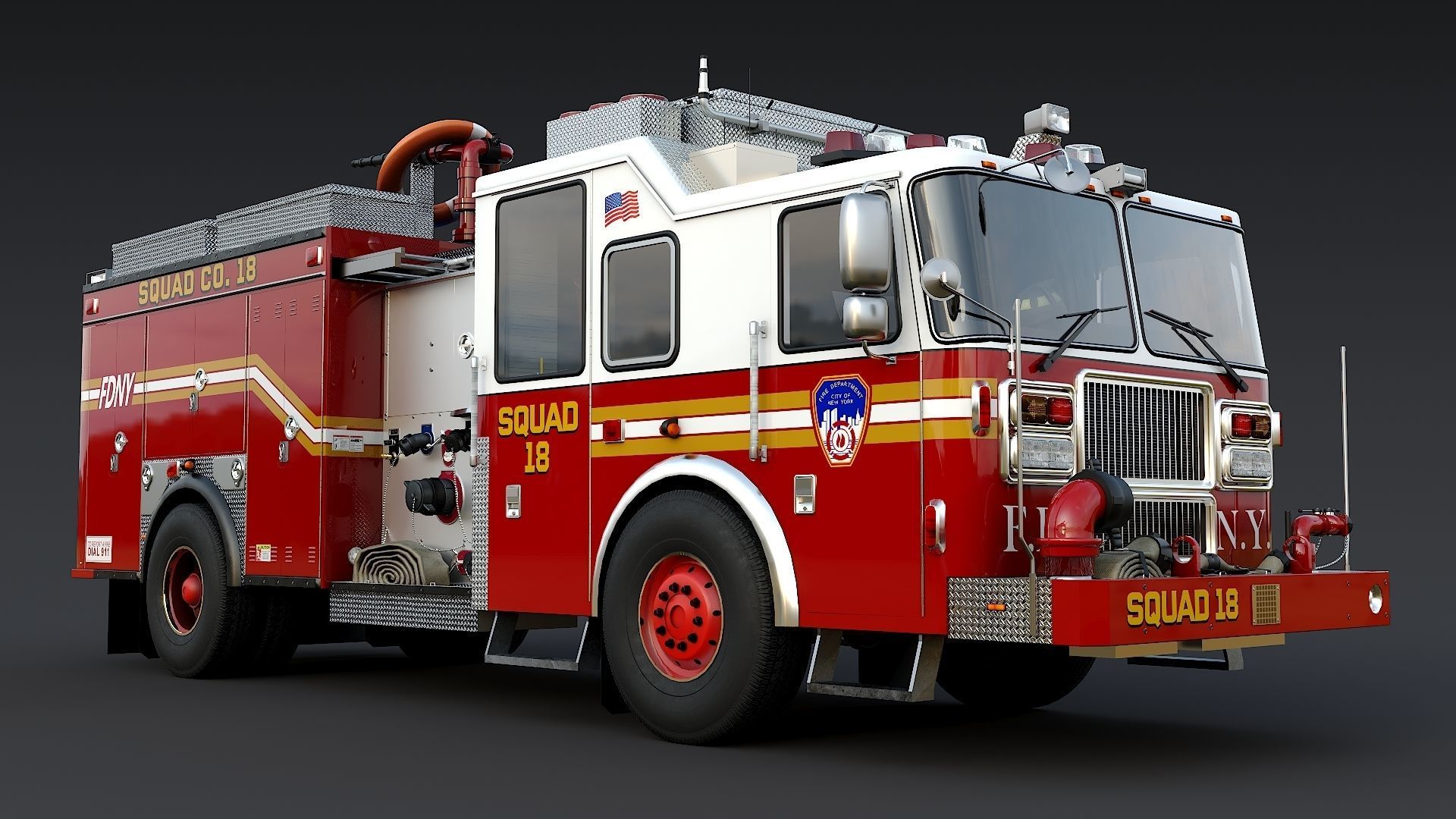 Fire Truck FDNY Squad with Interior Low-poly 3D model_8