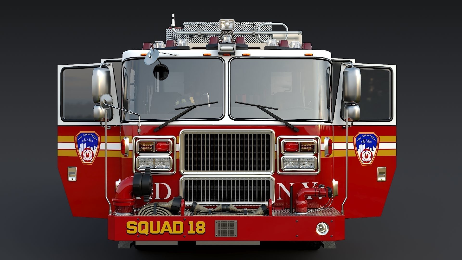 Fire Truck FDNY Squad with Interior Low-poly 3D model_9