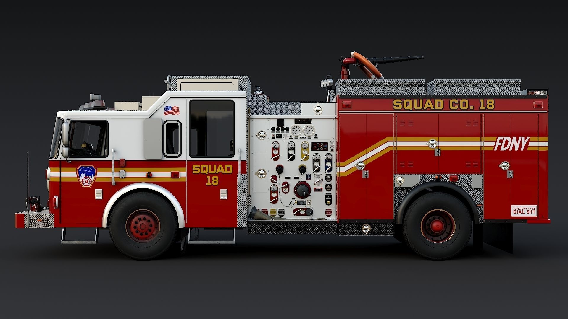 Fire Truck FDNY Squad with Interior Low-poly 3D model_3