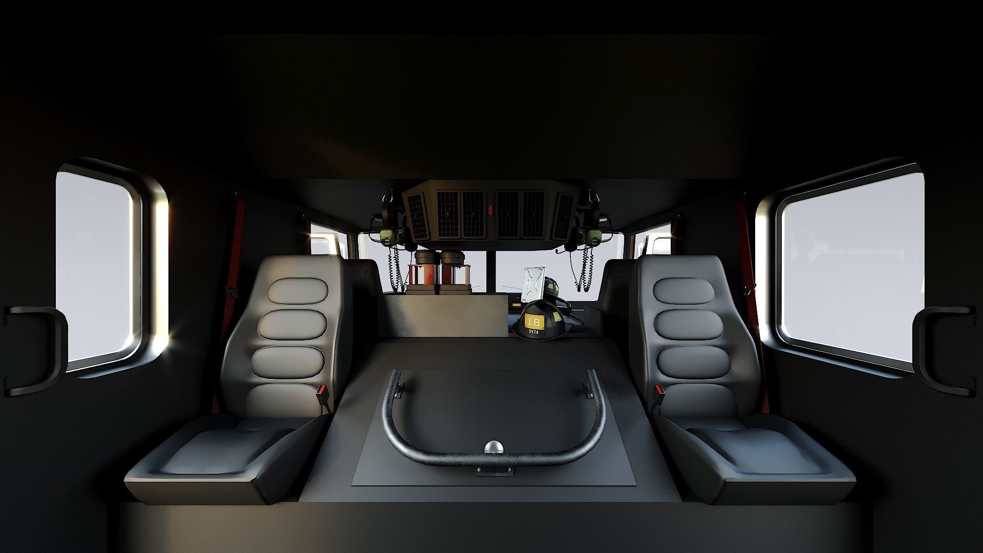 Fire Truck FDNY Squad with Interior Low-poly 3D model_20