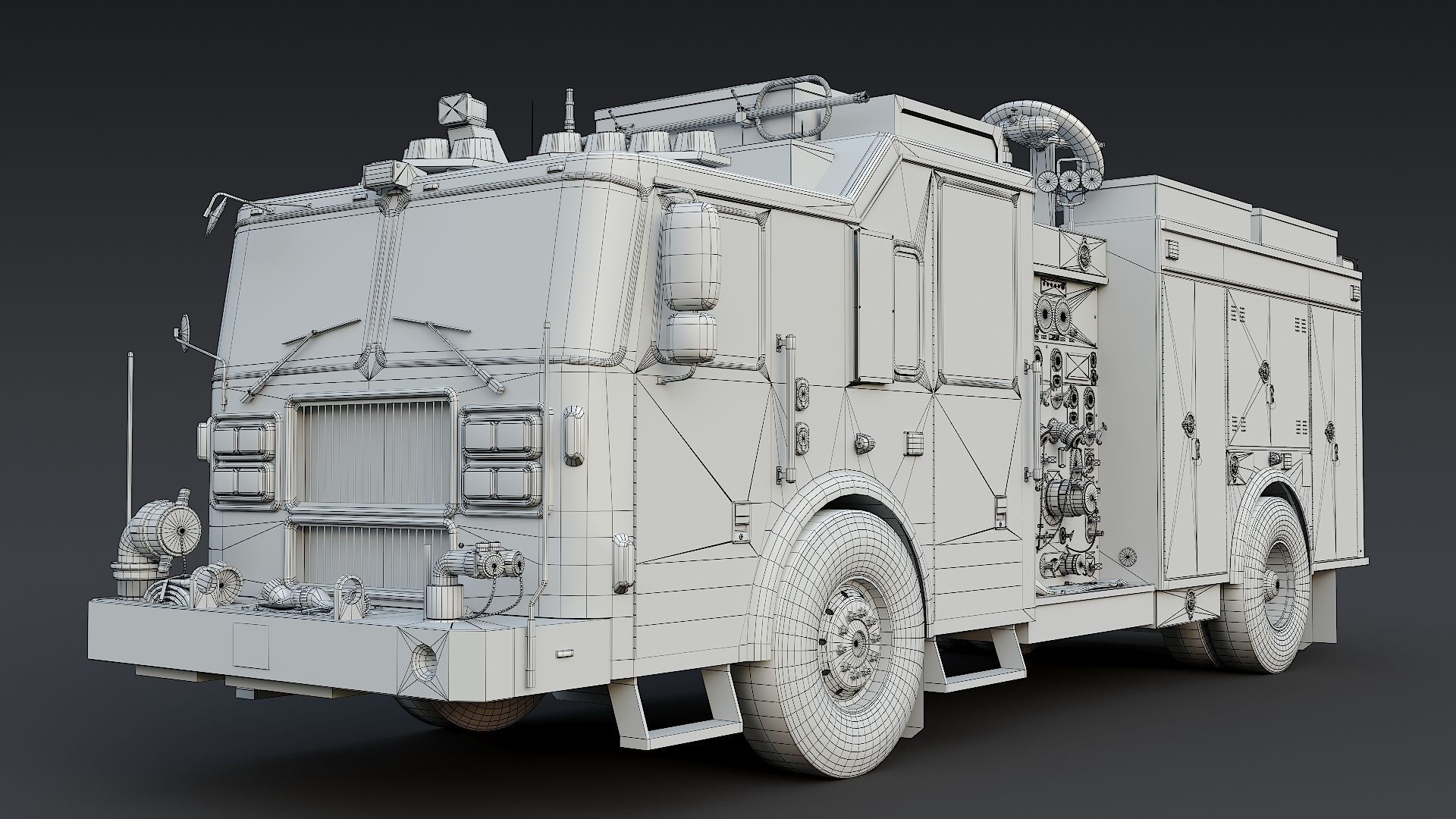 Fire Truck FDNY Squad with Interior Low-poly 3D model_30