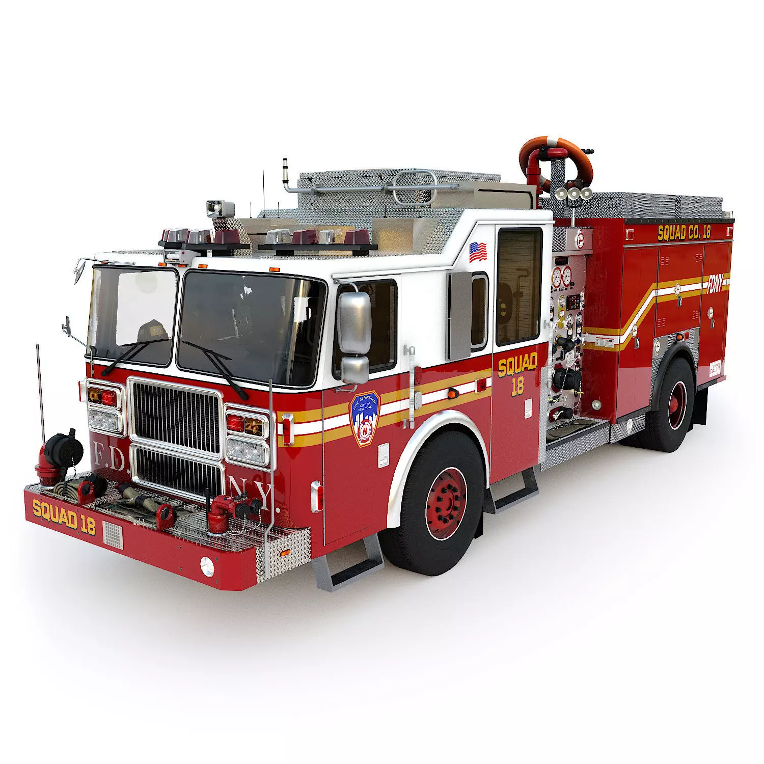 Fire Truck FDNY Squad with Interior Low-poly 3D model_0