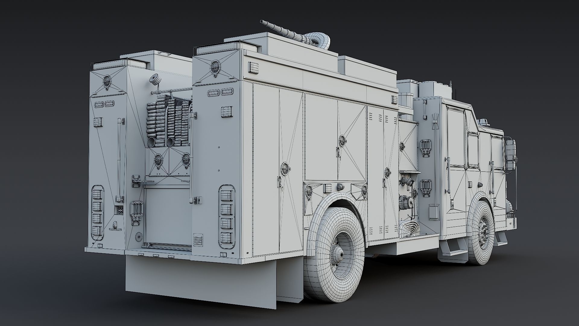 Fire Truck FDNY Squad with Interior Low-poly 3D model_31