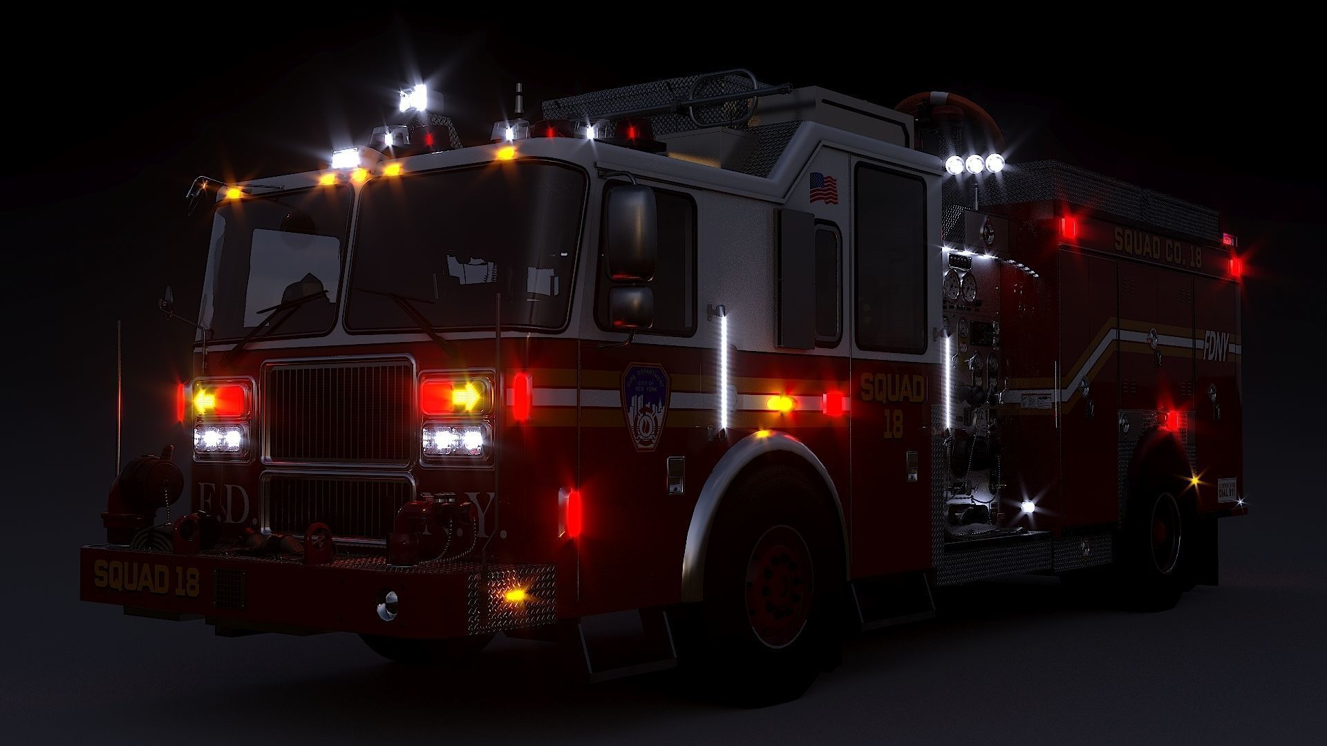 Fire Truck FDNY Squad with Interior Low-poly 3D model_10