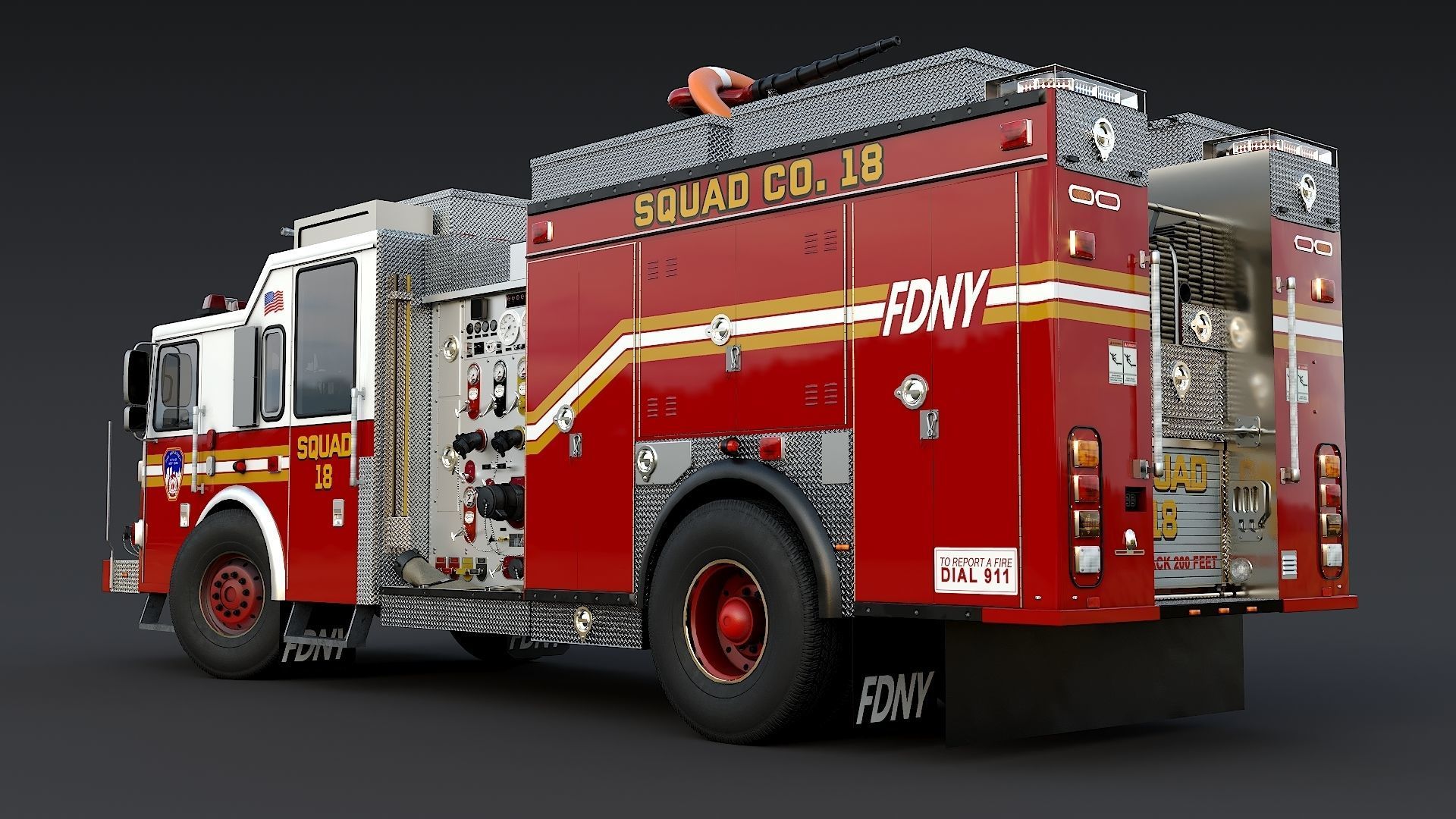 Fire Truck FDNY Squad with Interior Low-poly 3D model_4