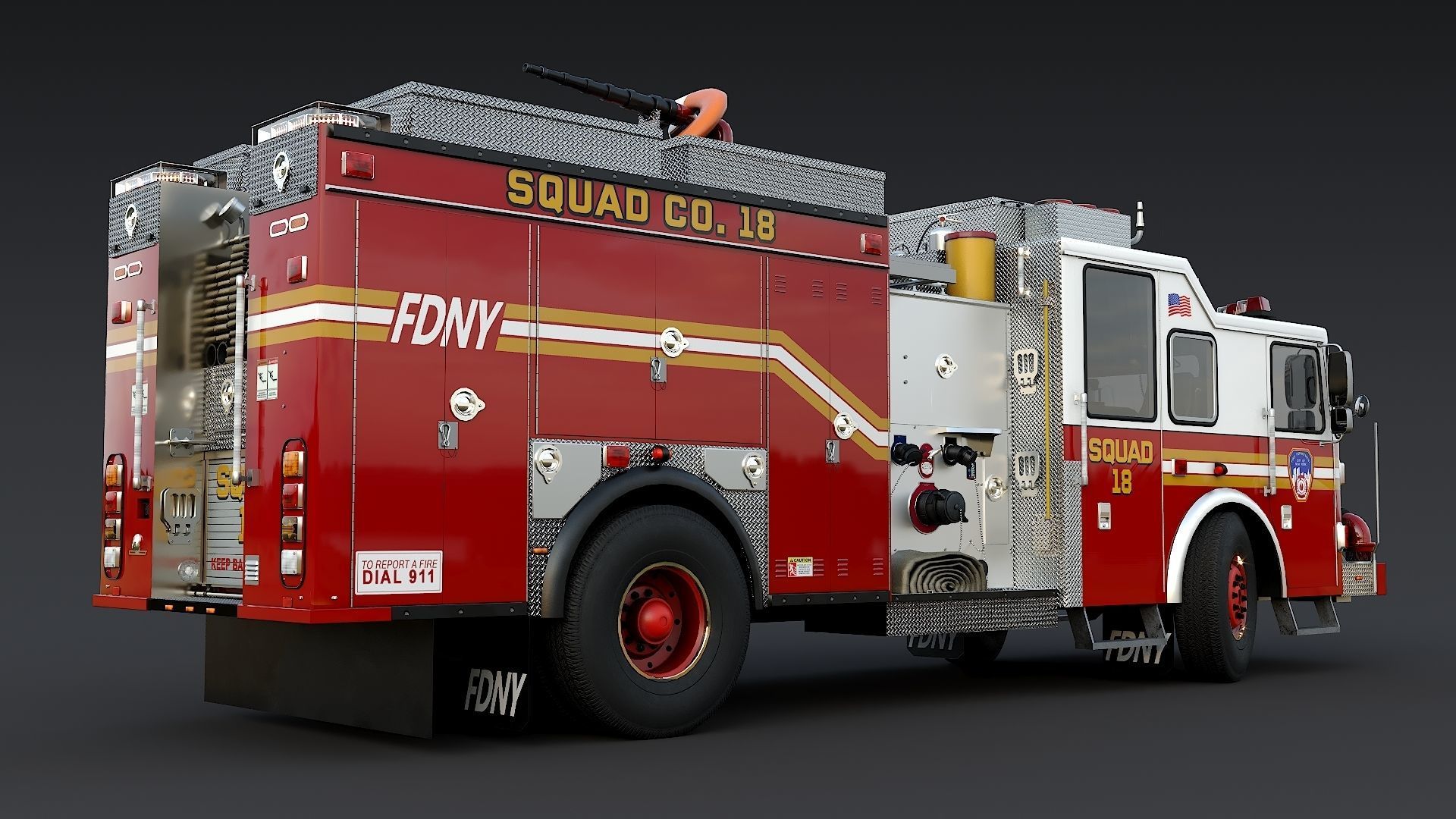Fire Truck FDNY Squad with Interior Low-poly 3D model_6