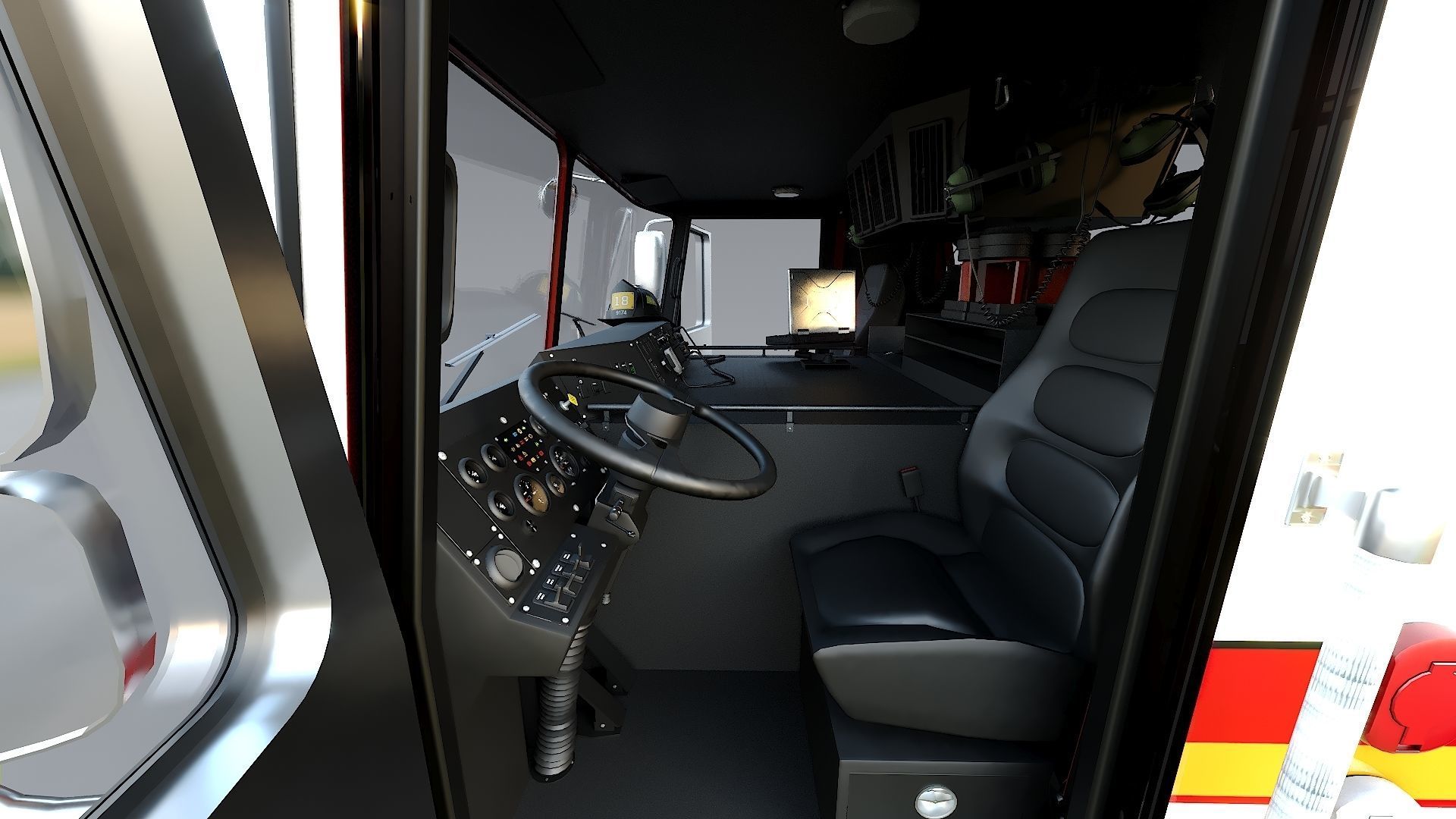 Fire Truck FDNY Squad with Interior Low-poly 3D model_18