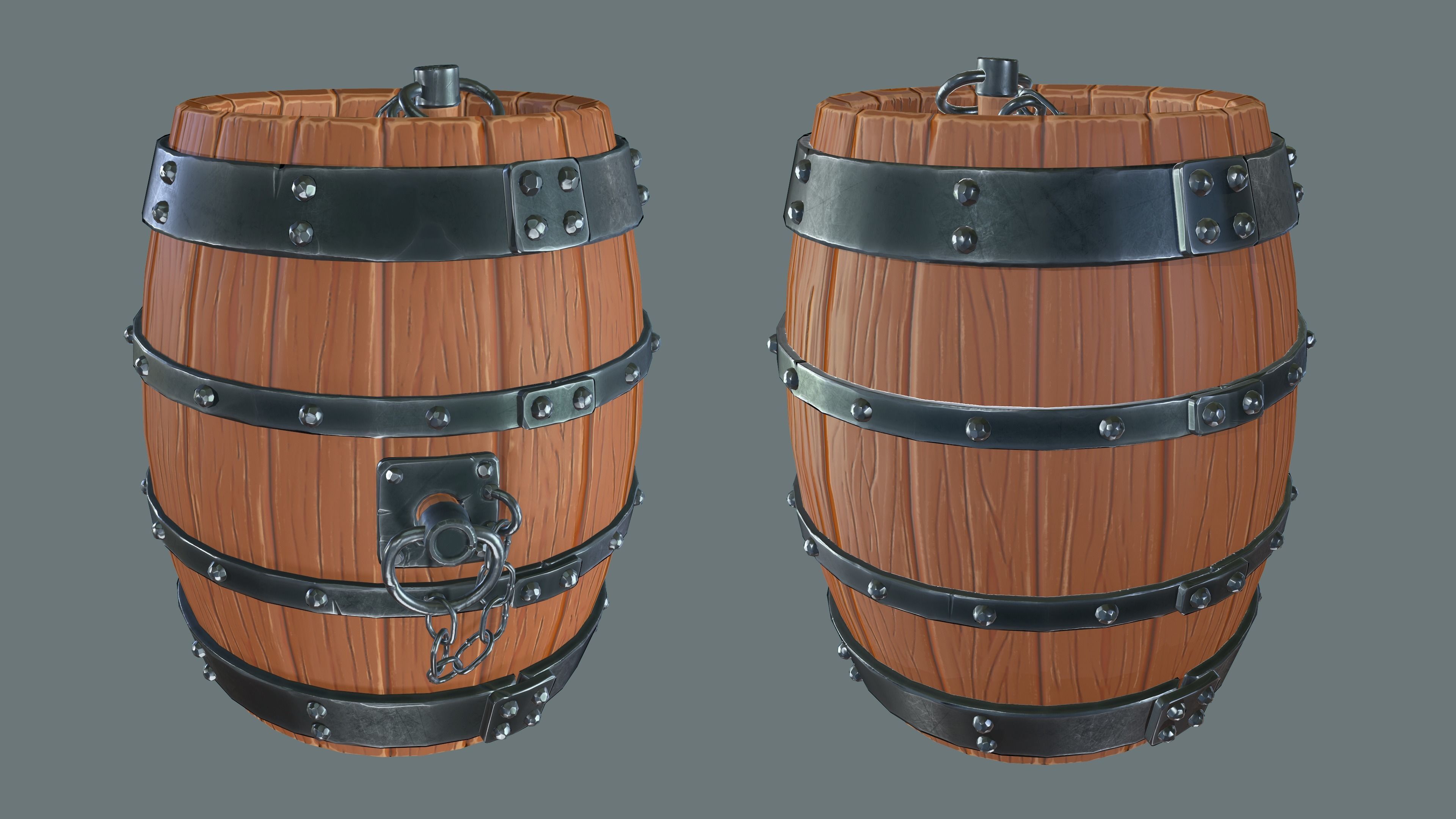 Stylized Old Wooden Barrel Prop Low-poly 3D model_2