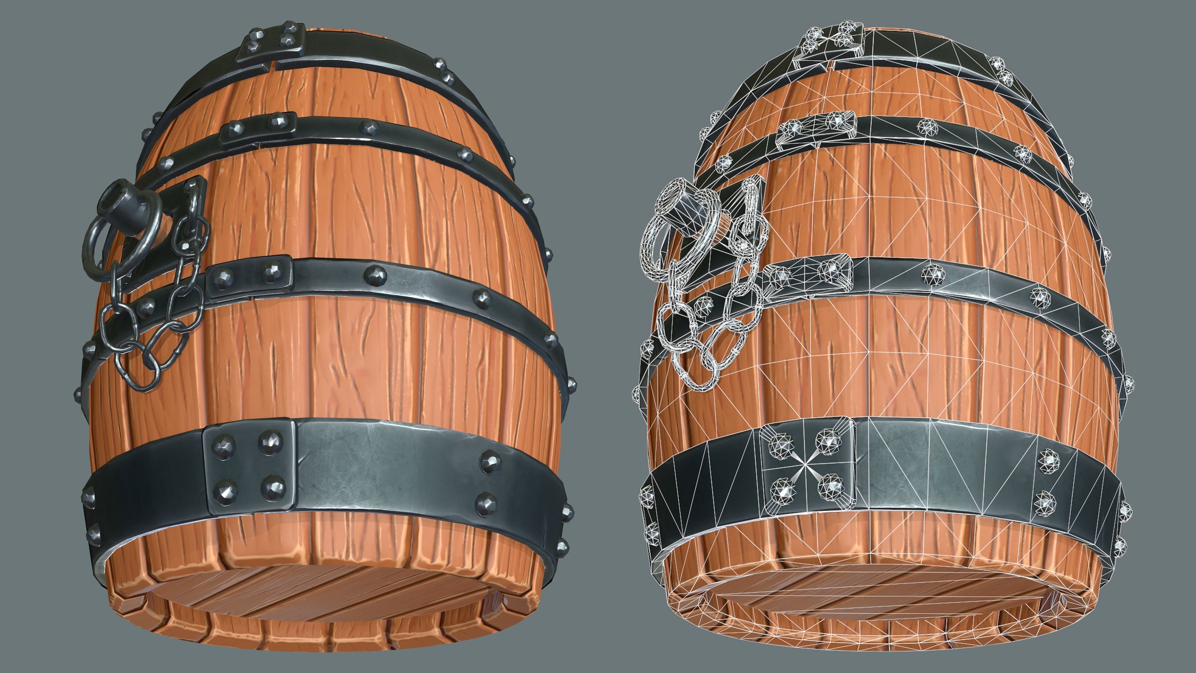 Stylized Old Wooden Barrel Prop Low-poly 3D model_6