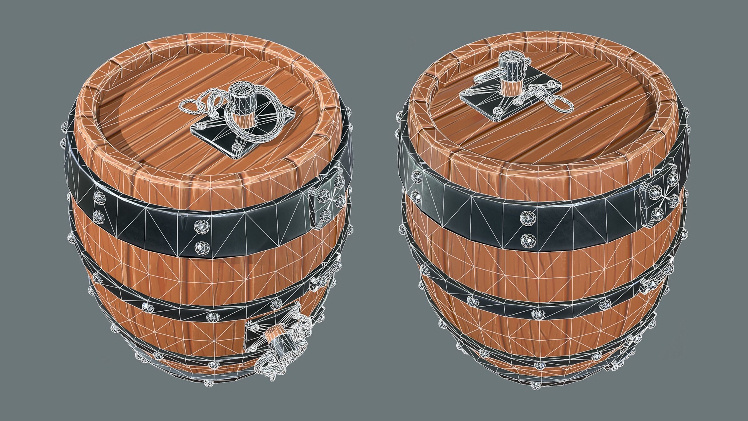 Stylized Old Wooden Barrel Prop Low-poly 3D model_5