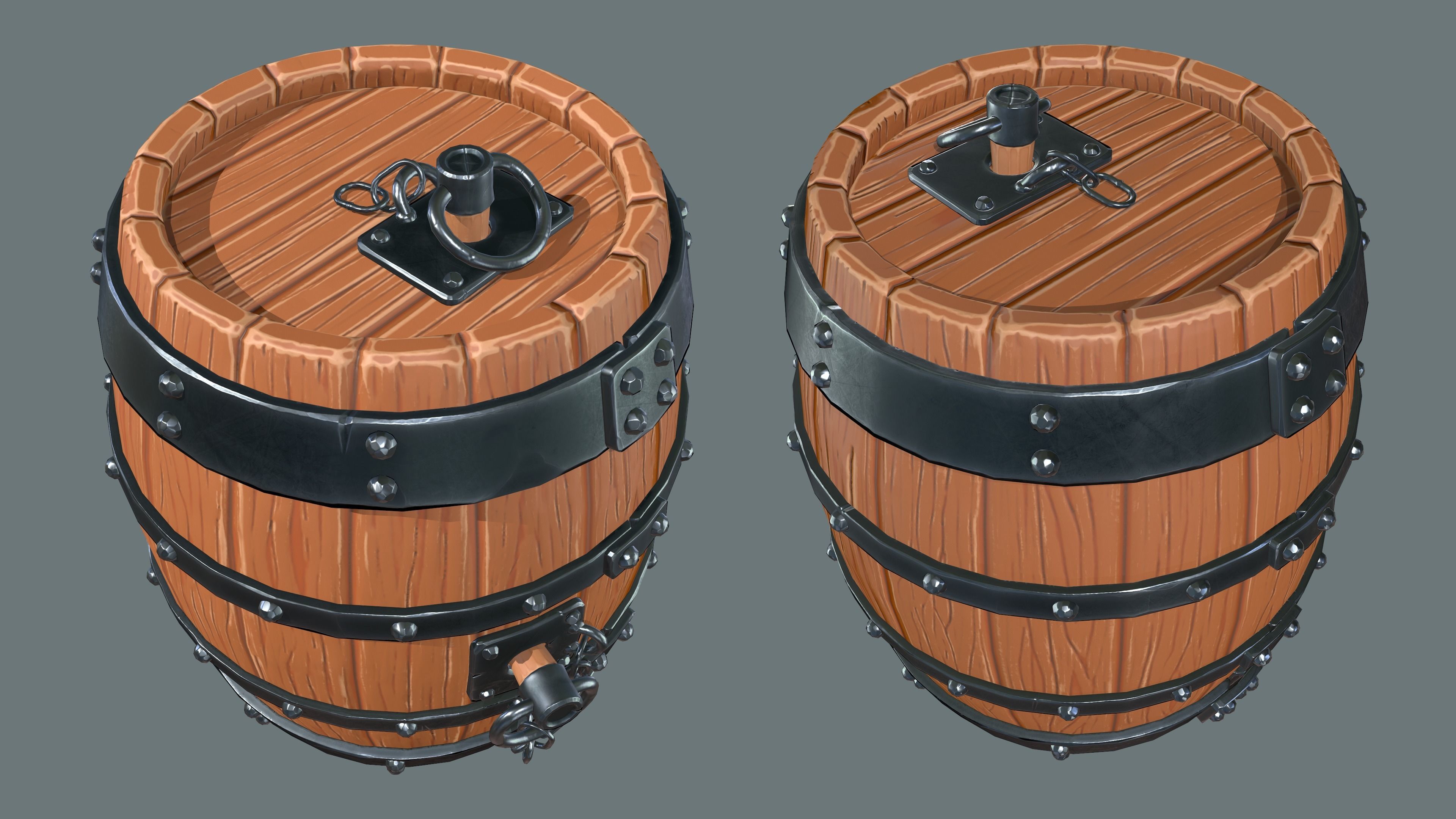 Stylized Old Wooden Barrel Prop Low-poly 3D model_4