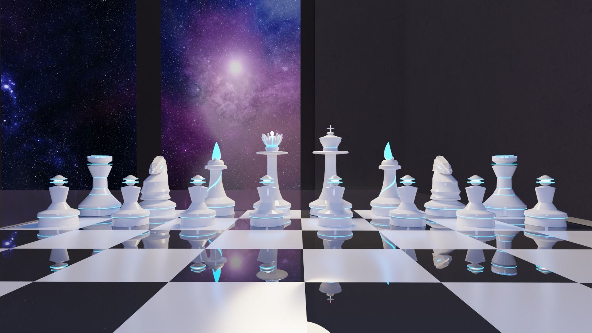 Luminous Futuristic Chess - Full Bundle - High Poly 3D model_2