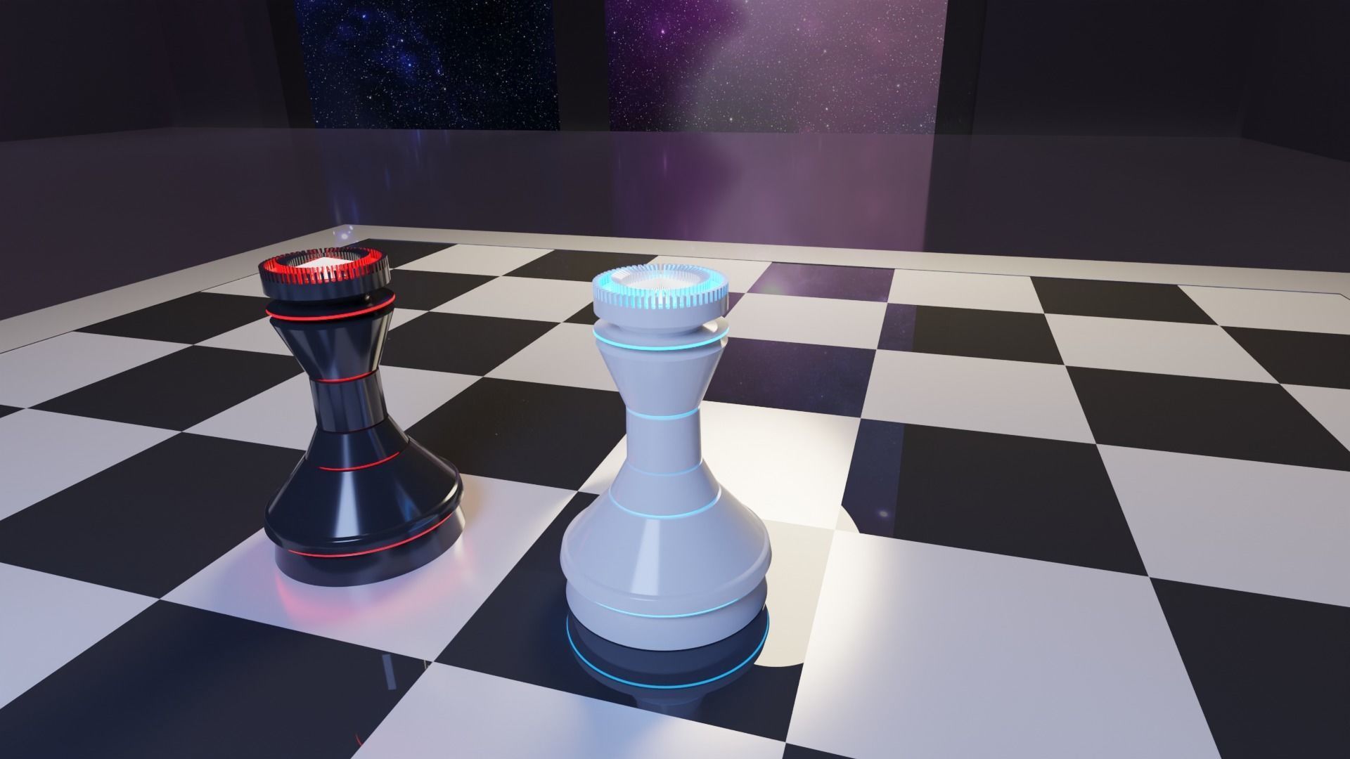Luminous Futuristic Chess - Full Bundle - High Poly 3D model_8