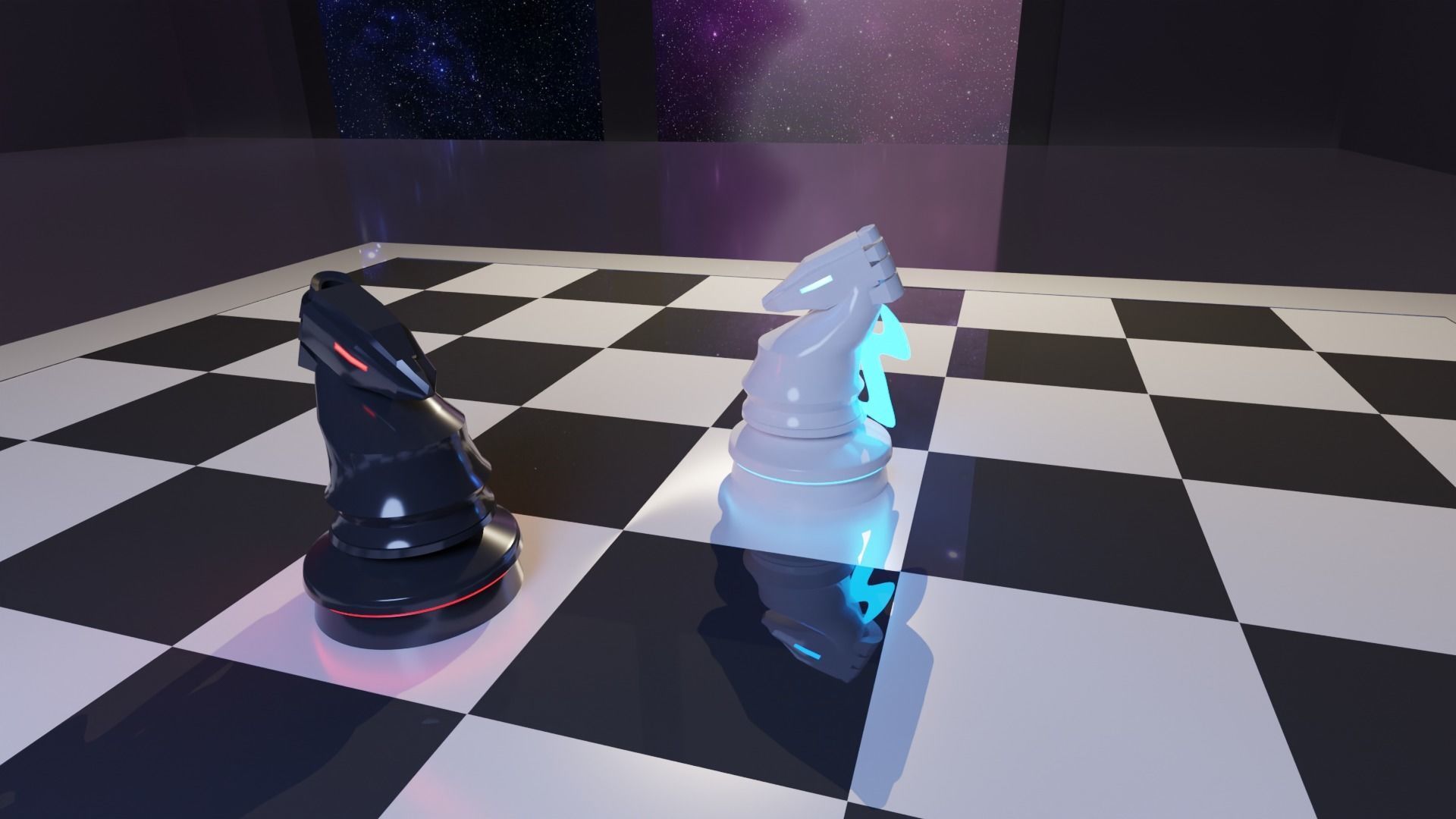 Luminous Futuristic Chess - Full Bundle - High Poly 3D model_5