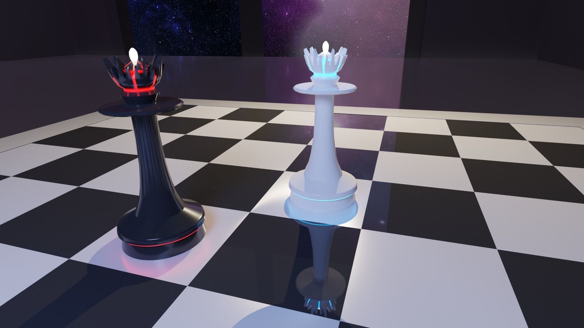 Luminous Futuristic Chess - Full Bundle - High Poly 3D model_7
