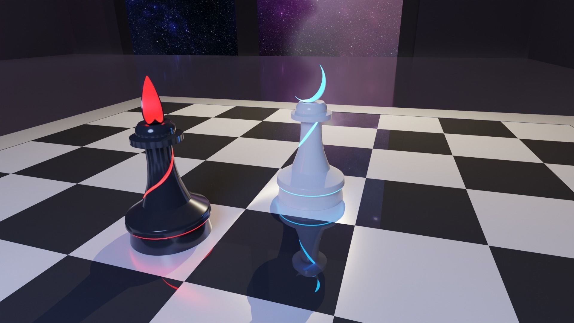 Luminous Futuristic Chess - Full Bundle - High Poly 3D model_3