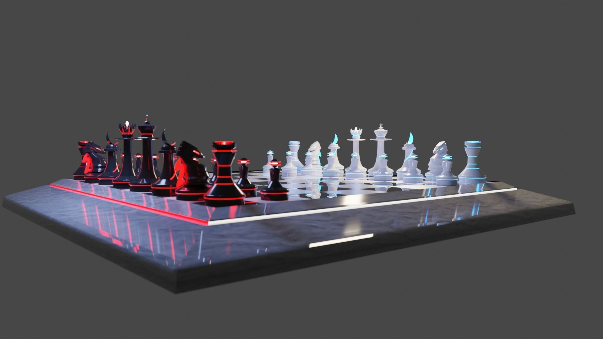 Luminous Futuristic Chess - Full Bundle - High Poly 3D model_11