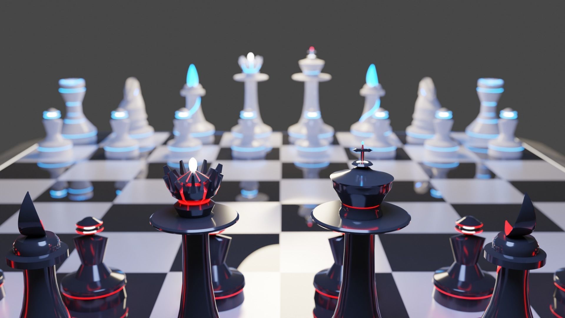 Luminous Futuristic Chess - Full Bundle - High Poly 3D model_9