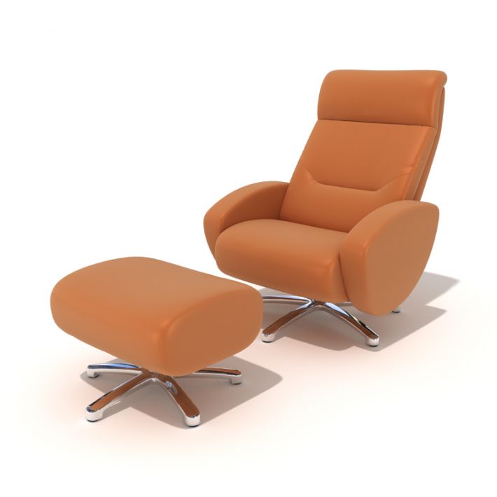 Modern Orange Reclining Chair With Footrest 3D model