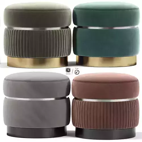 Malcolm Dark Blue Fabric Banded Ottoman