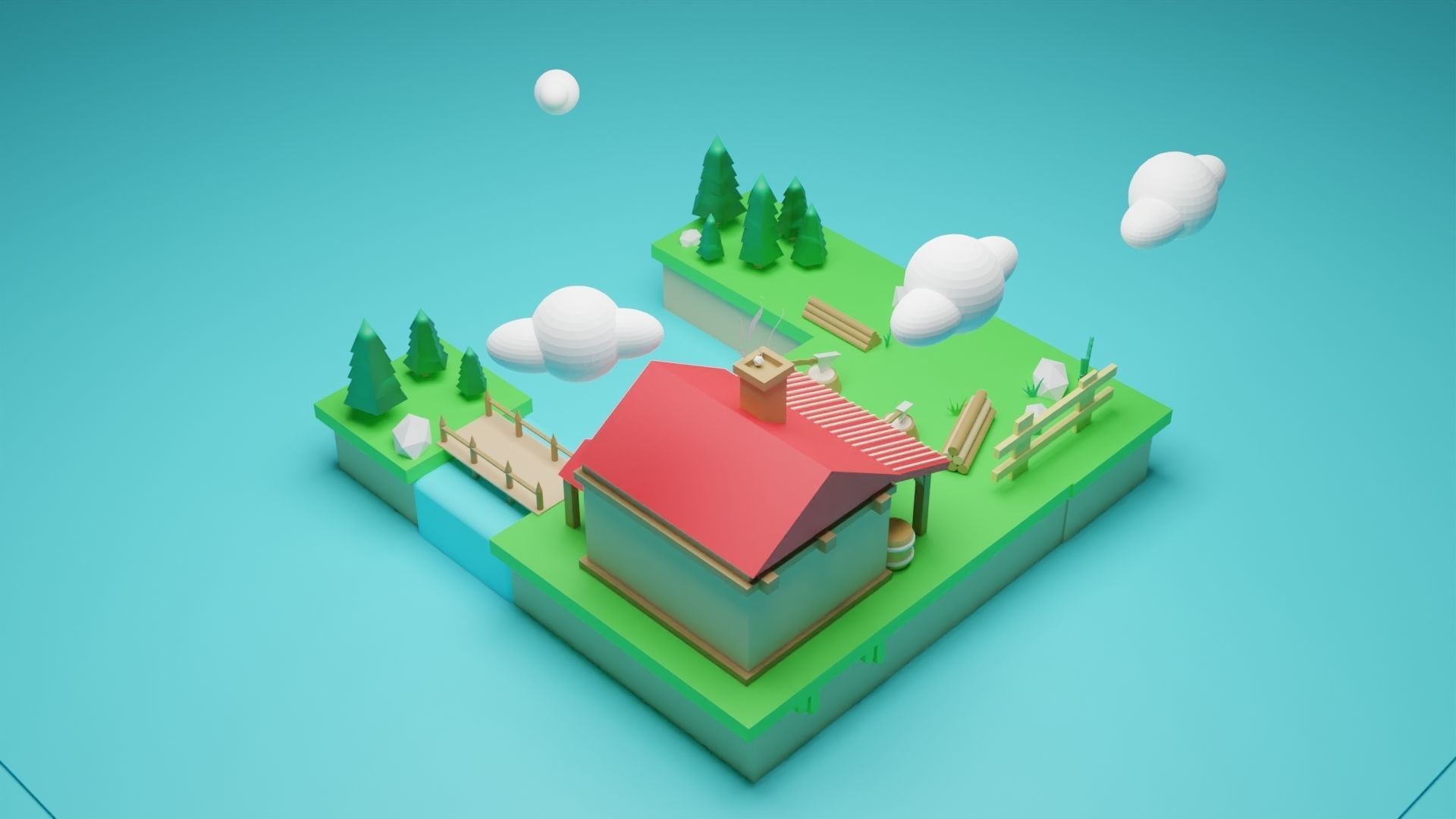 Isometric House low poly Low-poly 3D model_20