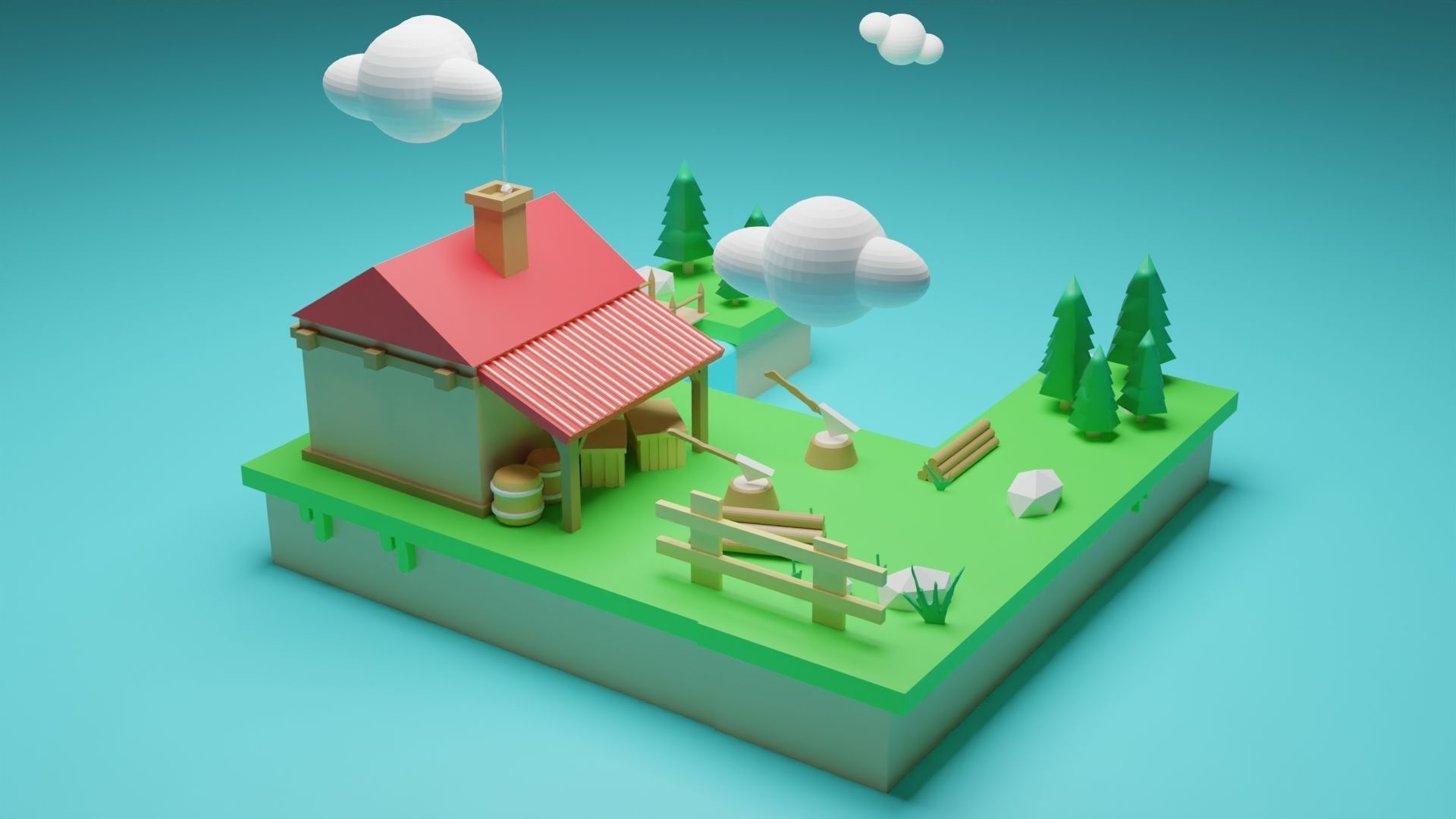 Isometric House low poly Low-poly 3D model_18