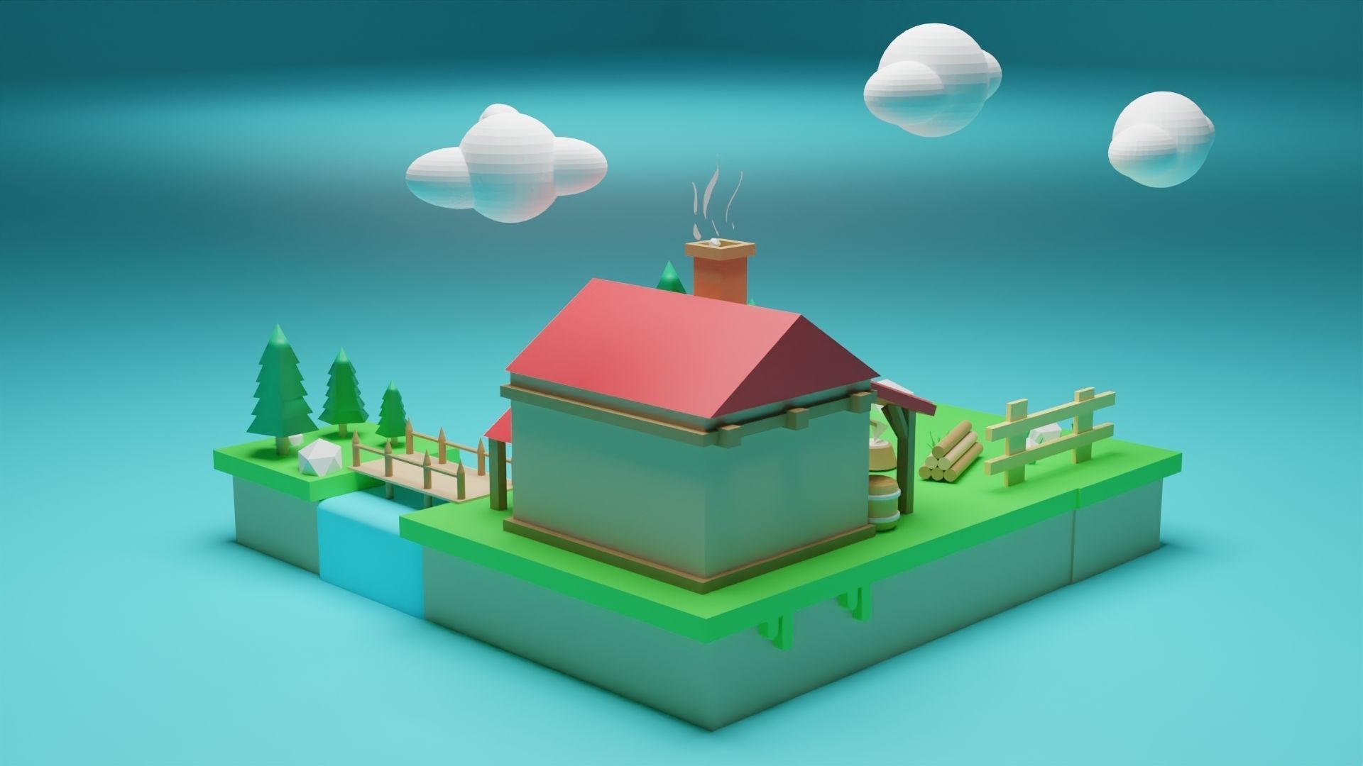 Isometric House low poly Low-poly 3D model_19