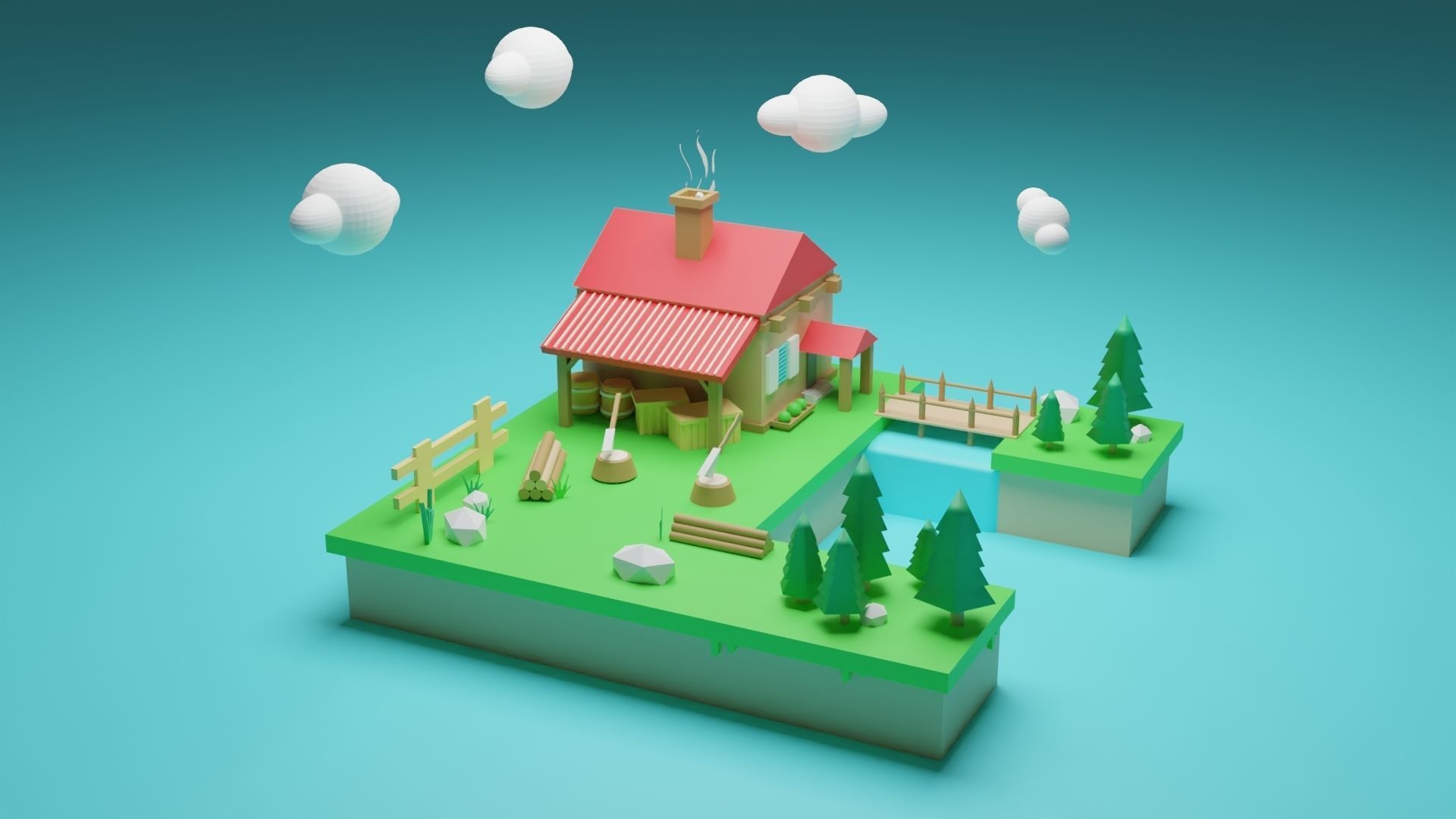 Isometric House low poly Low-poly 3D model_11
