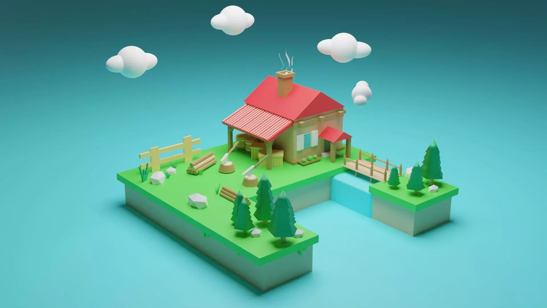 Isometric House low poly Low-poly 3D model_0