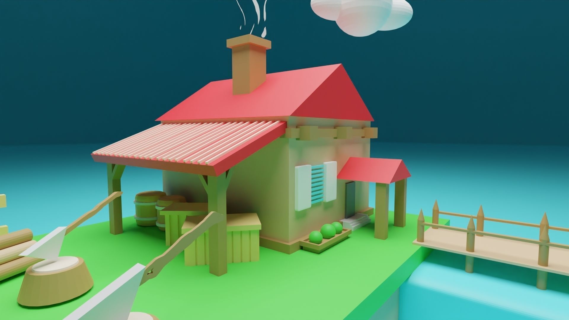 Isometric House low poly Low-poly 3D model_7