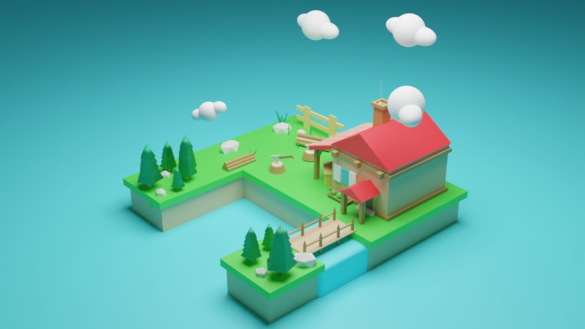 Isometric House low poly Low-poly 3D model_22