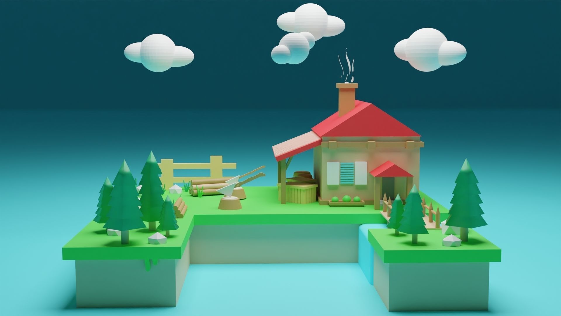 Isometric House low poly Low-poly 3D model_23