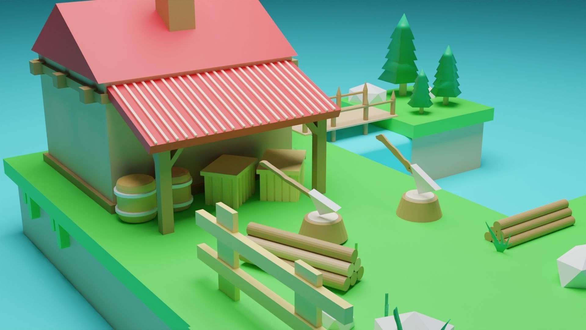 Isometric House low poly Low-poly 3D model_1