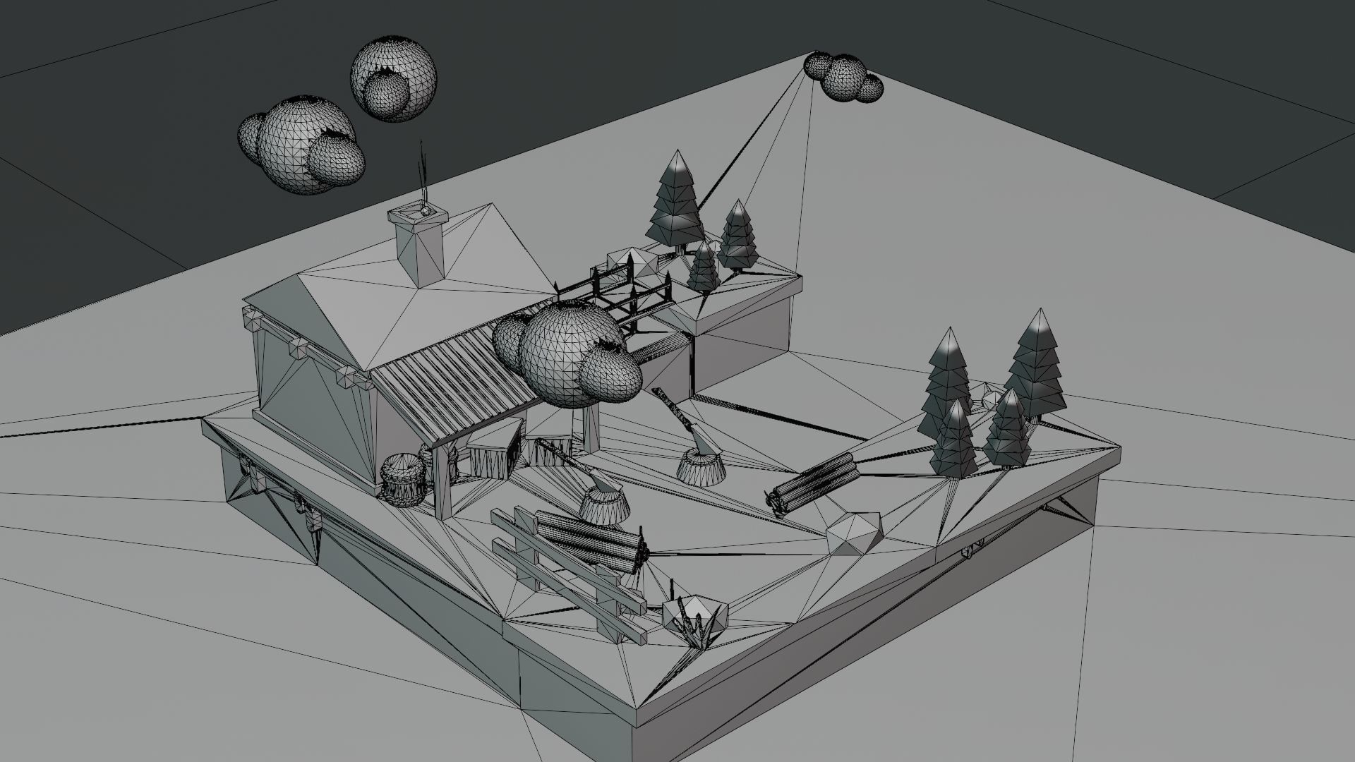 Isometric House low poly Low-poly 3D model_10