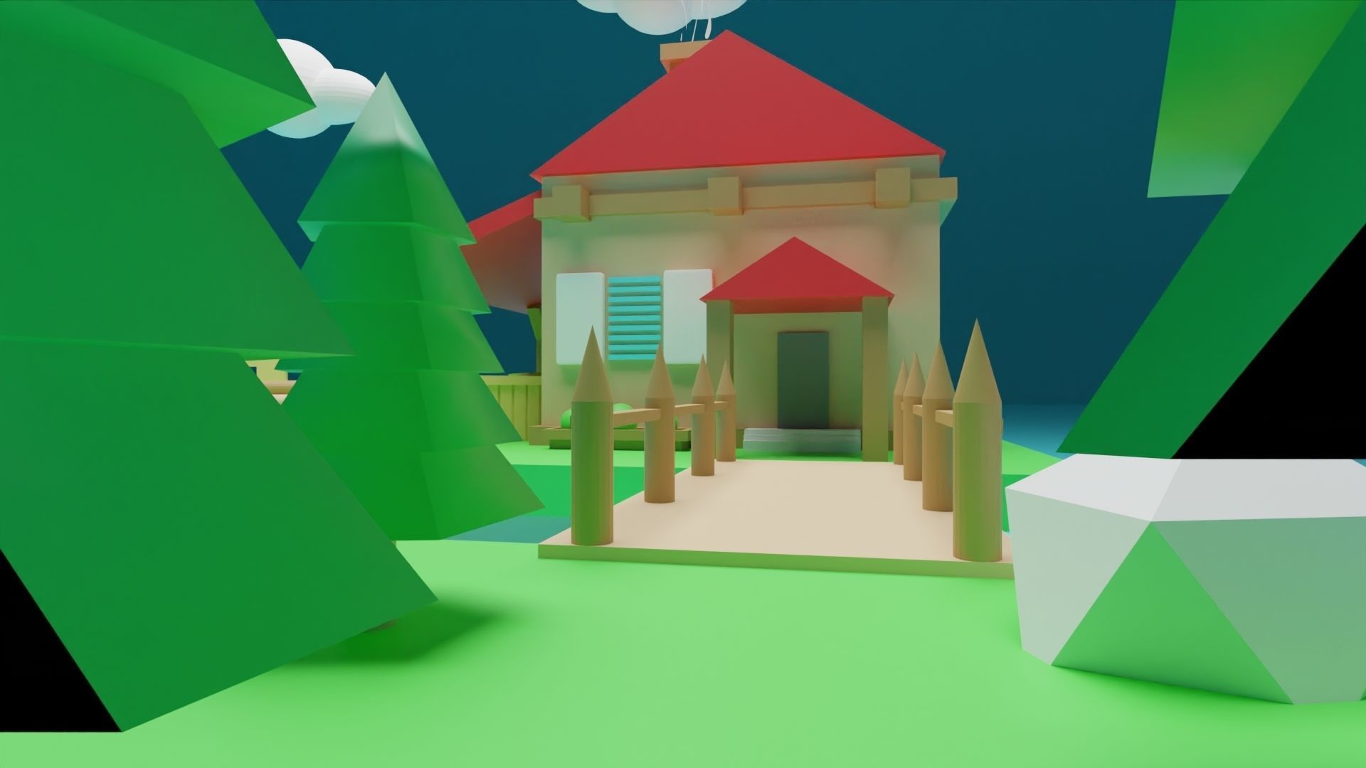 Isometric House low poly Low-poly 3D model_3