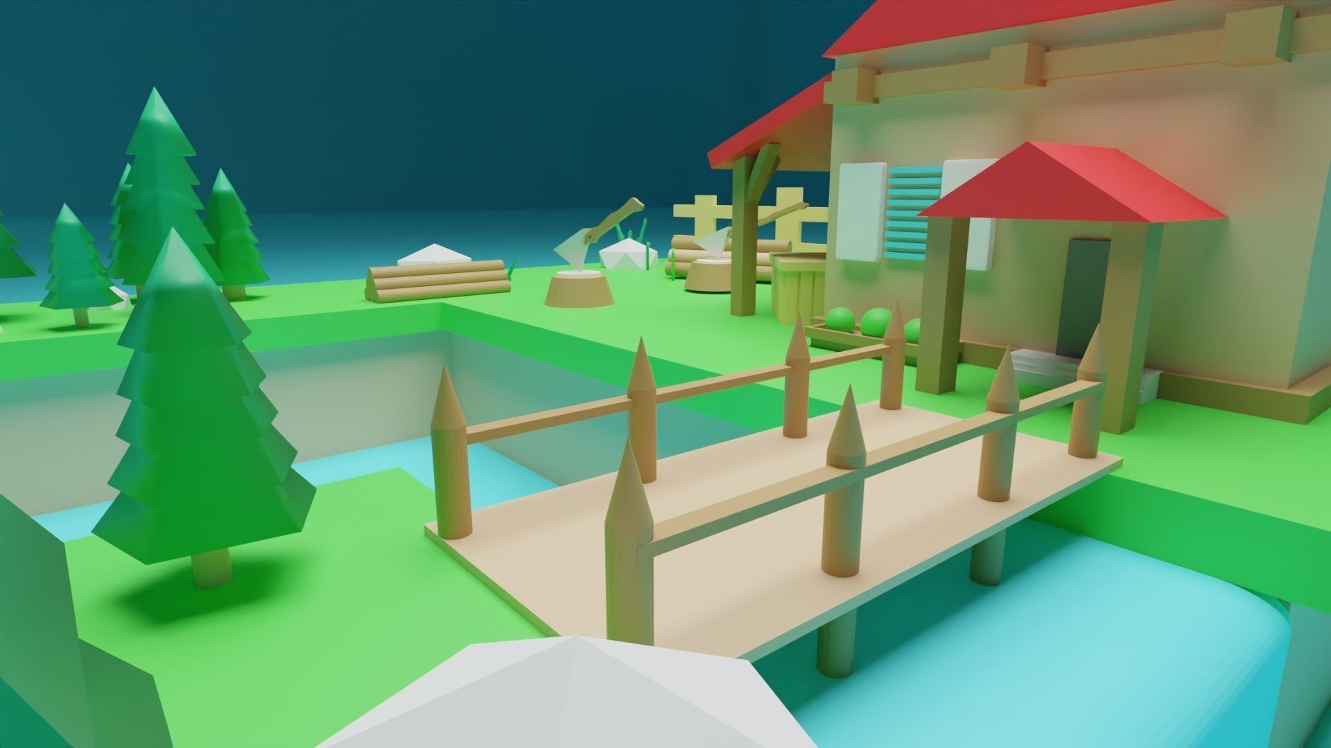 Isometric House low poly Low-poly 3D model_4