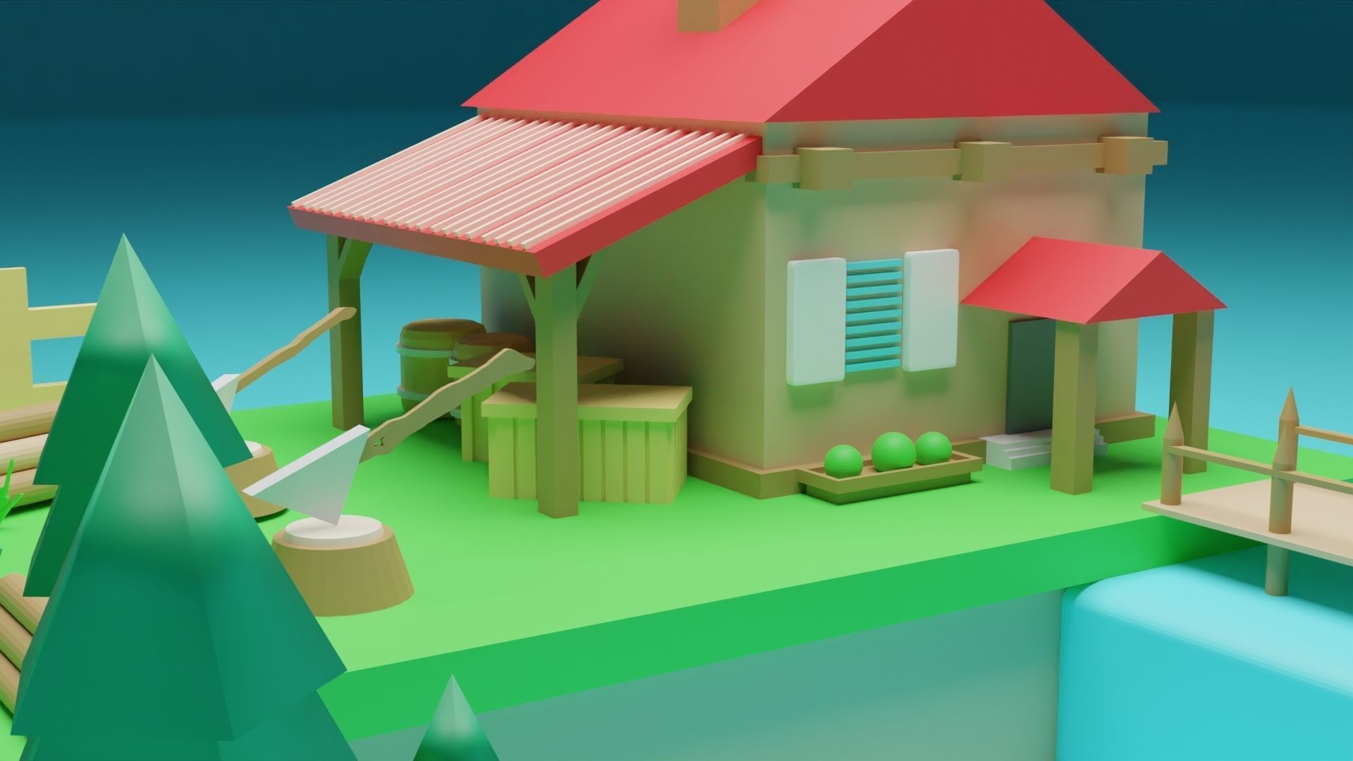 Isometric House low poly Low-poly 3D model_2