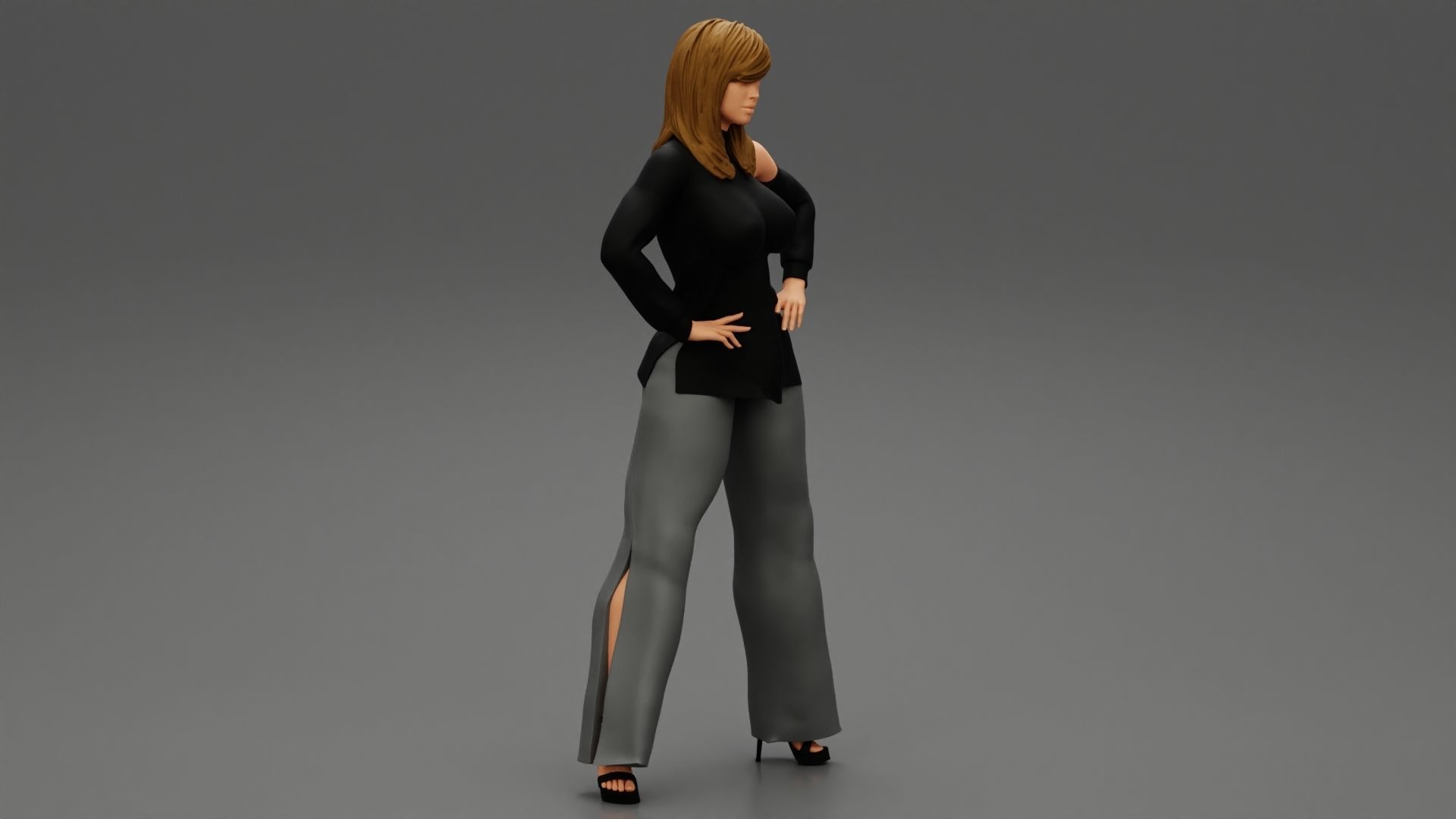 Woman Posing in Fashionable Clothes 3D print model_2