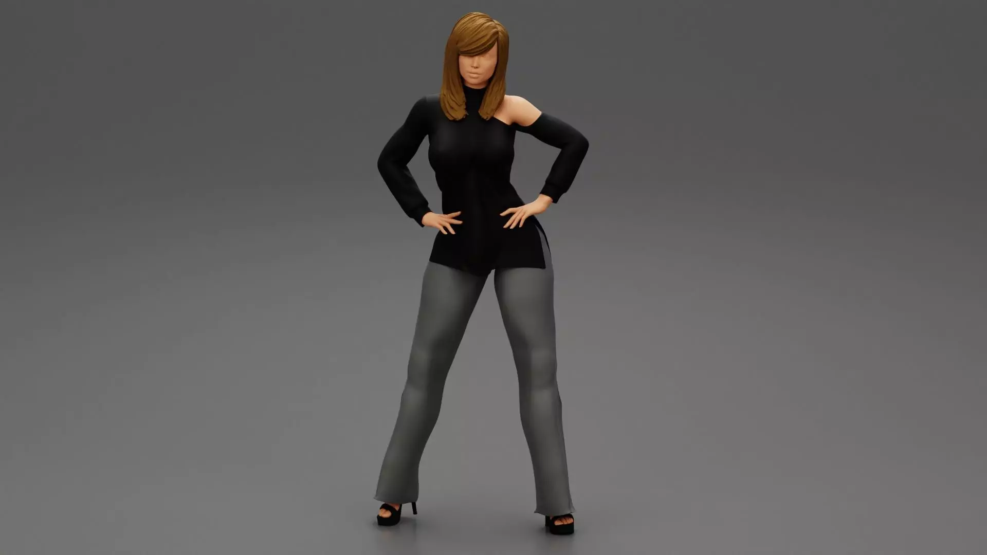 Woman Posing in Fashionable Clothes 3D print model_0
